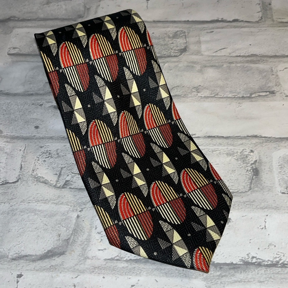Marco Polo polyester men’s tie retro design graphics blue red yellow geometric